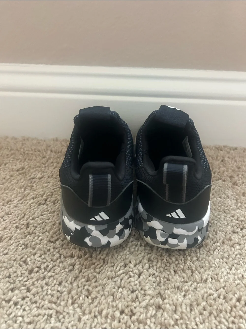 Kids Black Athletic Sneakers with Grey Camo Sole, Boys Adidas Shoes, Adidas Shoe